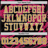 Custom Black Old Gold Hot Pink-White Irregular Fire Flames Round Neck Sublimation Basketball Uniform Jersey