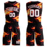 Custom Black White Yellow-Crimson Blazing Flames Round Neck Sublimation Basketball Uniform Jersey
