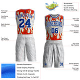 Custom White Royal Gray Red-Yellow Blazing Flames Round Neck Sublimation Basketball Uniform Jersey