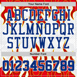 Custom White Royal Gray Red-Yellow Blazing Flames Round Neck Sublimation Basketball Uniform Jersey