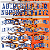 Custom White Royal-Orange Blazing Flames Round Neck Sublimation Basketball Uniform Jersey