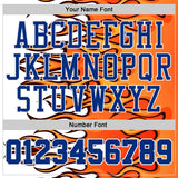 Custom White Royal-Orange Blazing Flames Round Neck Sublimation Basketball Uniform Jersey