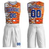 Custom White Royal-Orange Blazing Flames Round Neck Sublimation Basketball Uniform Jersey