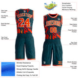 Custom Blue Orange Red-White Irregular Fire Flames Round Neck Sublimation Basketball Uniform Jersey
