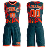 Custom Blue Orange Red-White Irregular Fire Flames Round Neck Sublimation Basketball Uniform Jersey