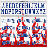 Custom White Royal-Red Blazing Flames Round Neck Sublimation Basketball Uniform Jersey