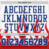Custom White Royal-Red Blazing Flames Round Neck Sublimation Basketball Uniform Jersey
