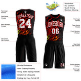 Custom Black White Yellow-Red Irregular Fire Flames Round Neck Sublimation Basketball Uniform Jersey