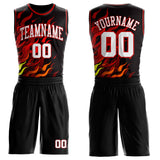 Custom Black White Yellow-Red Irregular Fire Flames Round Neck Sublimation Basketball Uniform Jersey