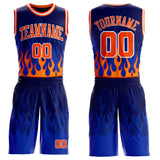 Custom Blue Orange-White Irregular Fire Flames Round Neck Sublimation Basketball Uniform Jersey