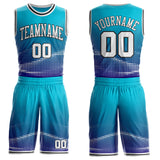 Custom Lakes Blue White Dark Purple-Black Gradient Dot Round Neck Sublimation Basketball Uniform Jersey