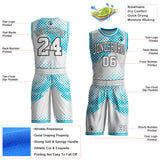Custom White Lakes Blue-Black Gradient Dot Round Neck Sublimation Basketball Uniform Jersey