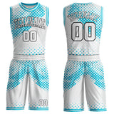 Custom White Lakes Blue-Black Gradient Dot Round Neck Sublimation Basketball Uniform Jersey