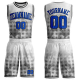 Custom White Thunder Blue-Black Gradient Dot Round Neck Sublimation Basketball Uniform Jersey