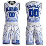 Custom White Thunder Blue-Black Gradient Dot Geometric Round Neck Sublimation Basketball Uniform Jersey