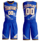 Custom Thunder Blue White Bay Orange-Black Gradient Dot Round Neck Sublimation Basketball Uniform Jersey