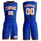Custom Thunder Blue White Bay Orange-Black Gradient Dot Round Neck Sublimation Basketball Uniform Jersey
