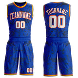 Custom Thunder Blue White Orange Black-Yellow Gradient Dot Round Neck Sublimation Basketball Uniform Jersey