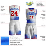 Custom White Red-Thunder Blue Gradient Dot Round Neck Sublimation Basketball Uniform Jersey