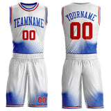 Custom White Red-Thunder Blue Gradient Dot Round Neck Sublimation Basketball Uniform Jersey