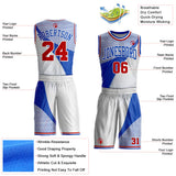 Custom White Red-Thunder Blue Gradient Dot Round Neck Sublimation Basketball Uniform Jersey