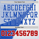 Custom White Red-Thunder Blue Gradient Dot Round Neck Sublimation Basketball Uniform Jersey