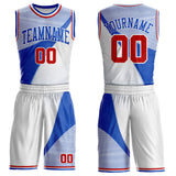 Custom White Red-Thunder Blue Gradient Dot Round Neck Sublimation Basketball Uniform Jersey