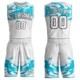 Custom White Lakes Blue-Black Snow Mountain Round Neck Sublimation Basketball Uniform Jersey