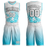 Custom White Lakes Blue-Black Winter Snowflake Gradient Round Neck Sublimation Basketball Uniform Jersey