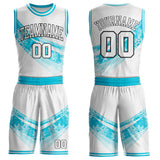 Custom White Lakes Blue-Black Winter Snowflake Gradient Round Neck Sublimation Basketball Uniform Jersey