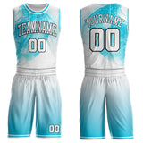Custom White Lakes Blue-Black Winter Snowflake Gradient Round Neck Sublimation Basketball Uniform Jersey