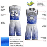 Custom White Blue-Black Winter Snowflake Gradient Round Neck Sublimation Basketball Uniform Jersey