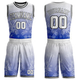 Custom White Blue-Black Winter Snowflake Gradient Round Neck Sublimation Basketball Uniform Jersey