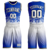 Custom Thunder Blue White-Black Winter Snowflake Gradient Round Neck Sublimation Basketball Uniform Jersey