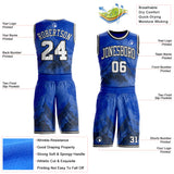Custom Thunder Blue White-Black Snow Mountain Gradient Round Neck Sublimation Basketball Uniform Jersey