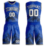 Custom Thunder Blue White-Black Snow Mountain Gradient Round Neck Sublimation Basketball Uniform Jersey