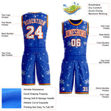 Custom Thunder Blue White Orange Black-Yellow Winter Snowflake Gradient Round Neck Sublimation Basketball Uniform Jersey