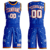 Custom Thunder Blue White Orange Black-Yellow Winter Snowflake Gradient Round Neck Sublimation Basketball Uniform Jersey