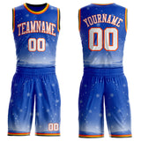 Custom Thunder Blue White Orange Black-Yellow Winter Snowflake Gradient Round Neck Sublimation Basketball Uniform Jersey