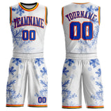Custom White Thunder Blue Orange Black-Yellow Winter Snowflake Round Neck Sublimation Basketball Uniform Jersey