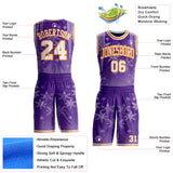 Custom Purple White-Bay Orange Winter Snowflake Icicle Round Neck Sublimation Basketball Uniform Jersey