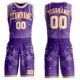 Custom Purple White-Bay Orange Winter Snowflake Icicle Round Neck Sublimation Basketball Uniform Jersey