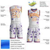 Custom White Purple-Bay Orange Winter Snowflake Round Neck Sublimation Basketball Uniform Jersey