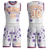 Custom White Purple-Bay Orange Winter Snowflake Round Neck Sublimation Basketball Uniform Jersey