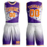 Custom Purple Bay Orange-White Winter Snowflake Round Neck Sublimation Basketball Uniform Jersey