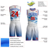 Custom White Red Blue-Thunder Blue Snow Mountain Gradient Round Neck Sublimation Basketball Uniform Jersey