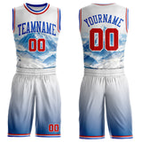 Custom White Red Blue-Thunder Blue Snow Mountain Gradient Round Neck Sublimation Basketball Uniform Jersey