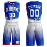 Custom Thunder Blue White-Red Winter Snowflake Gradient Round Neck Sublimation Basketball Uniform Jersey