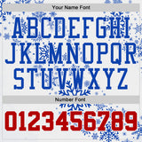 Custom White Red-Thunder Blue Winter Snowflake Round Neck Sublimation Basketball Uniform Jersey