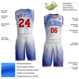 Custom White Red-Thunder Blue Winter Snowflake Gradient Round Neck Sublimation Basketball Uniform Jersey